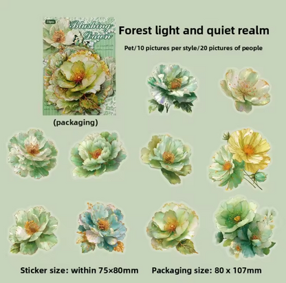 20 Pcs Multi Size Golden Flower Language Series Floral Stickers