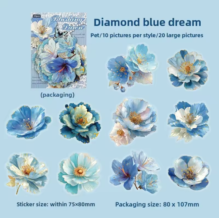 20 Pcs Multi Size Golden Flower Language Series Floral Stickers