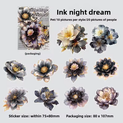 20 Pcs Multi Size Golden Flower Language Series Floral Stickers