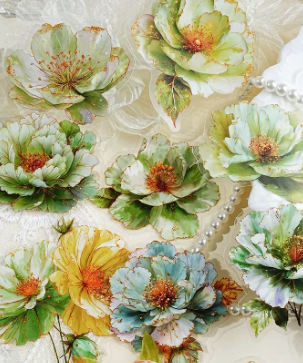 20 Pcs Multi Size Golden Flower Language Series Floral Stickers