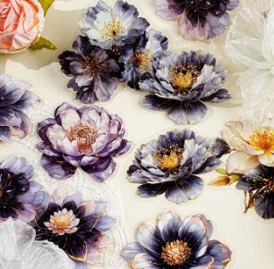 20 Pcs Multi Size Golden Flower Language Series Floral Stickers