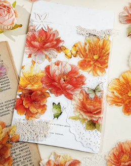 20 Pcs Multi Size Golden Flower Language Series Floral Stickers