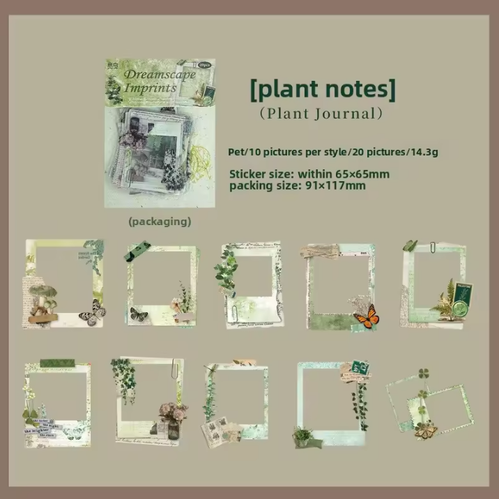 20 Pcs Retro Floating Life Imprints Series Border Stickers