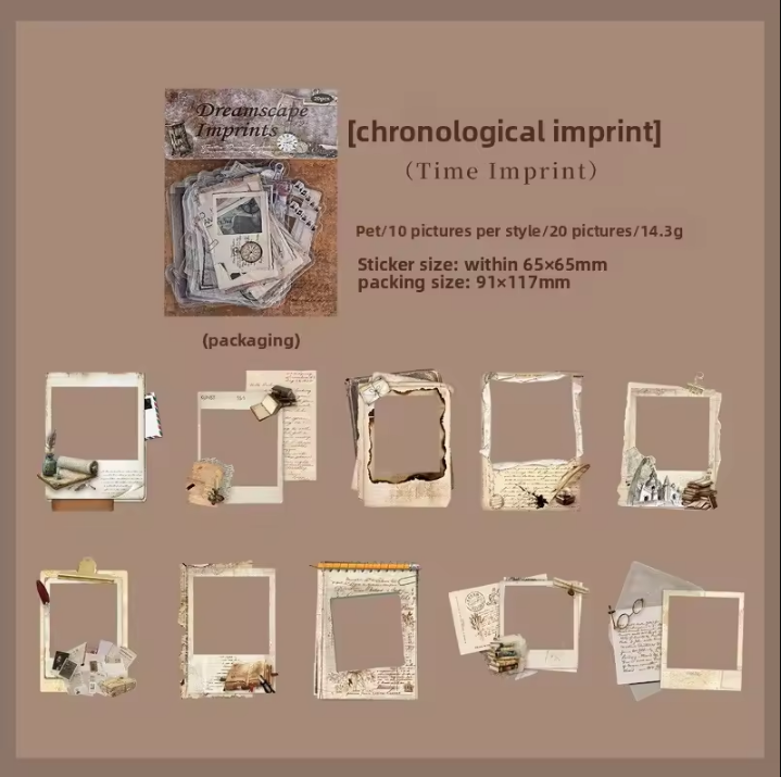 20 Pcs Retro Floating Life Imprints Series Border Stickers