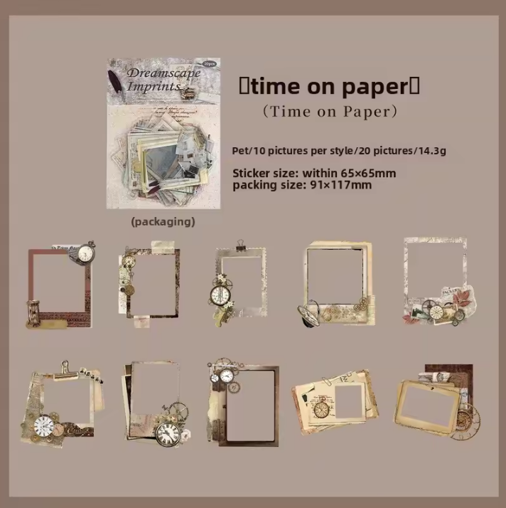 20 Pcs Retro Floating Life Imprints Series Border Stickers