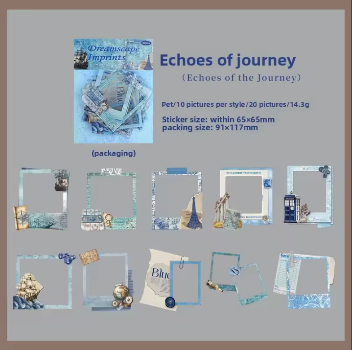 20 Pcs Retro Floating Life Imprints Series Border Stickers