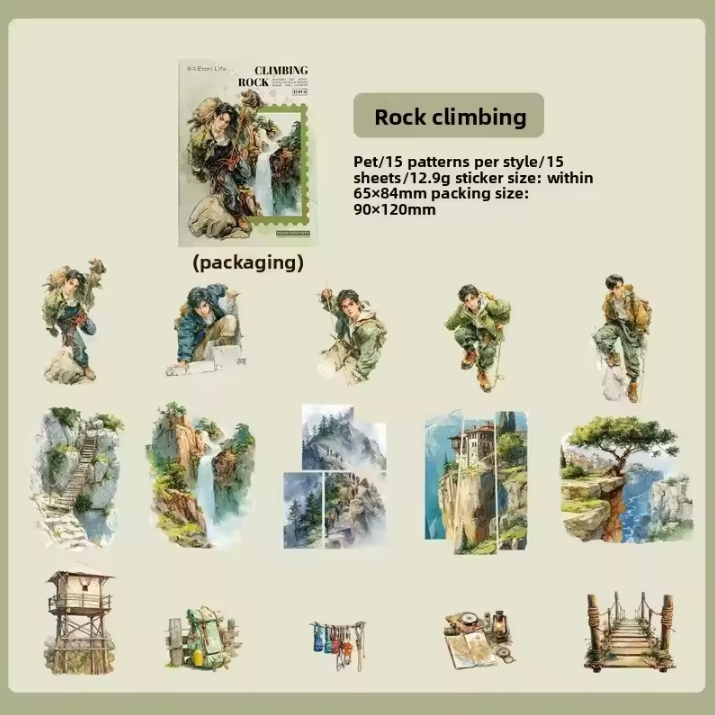 15 Pcs Adventure Journey Series Outdoor Sports Stickers