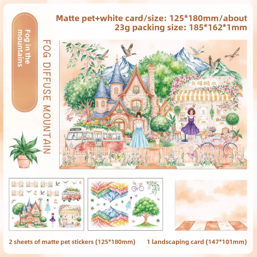 3 Sheets/pack Floral Garden Travel Miniature Scene 3D Stickers for Scrapbooking