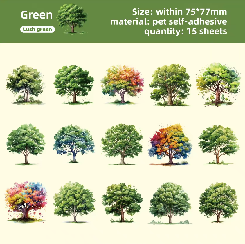 15 Pcs Branching Series Creative Tree Pattern Stickers for Journaling