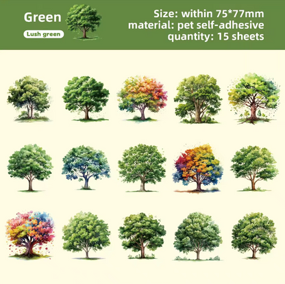 15 Pcs Branching Series Creative Tree Pattern Stickers for Journaling
