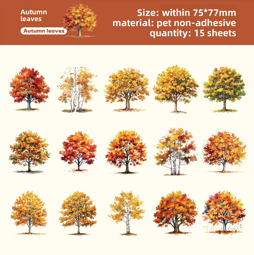 15 Pcs Branching Series Creative Tree Pattern Stickers for Journaling