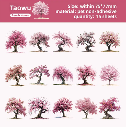 15 Pcs Branching Series Creative Tree Pattern Stickers for Journaling