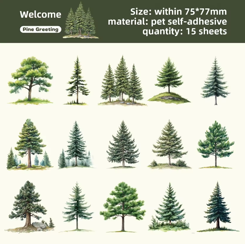 15 Pcs Branching Series Creative Tree Pattern Stickers for Journaling
