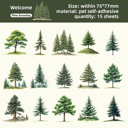 15 Pcs Branching Series Creative Tree Pattern Stickers for Journaling