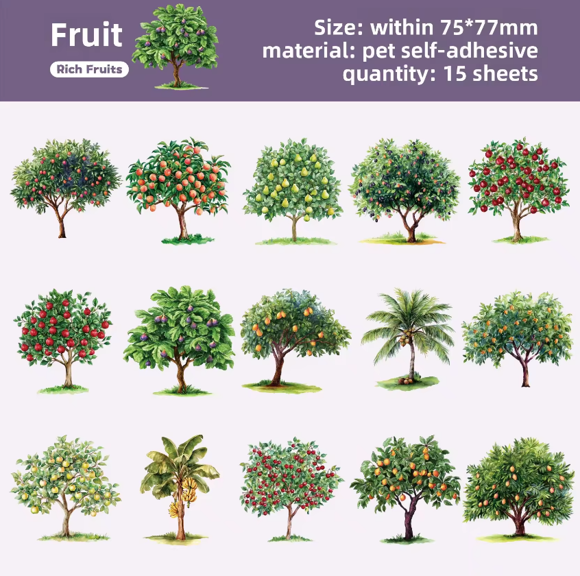 15 Pcs Branching Series Creative Tree Pattern Stickers for Journaling
