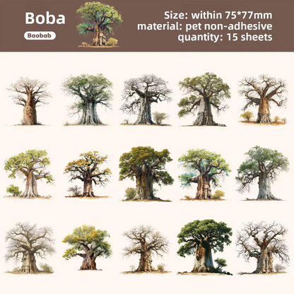 15 Pcs Branching Series Creative Tree Pattern Stickers for Journaling