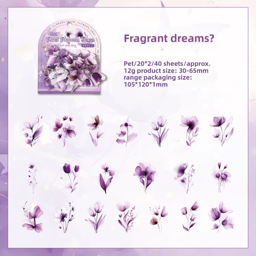 40 Pcs Blooming Clouds Pretty flowers and leaves stickers