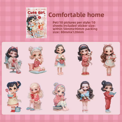 10 Pcs Cute Girl Series Cartoon Characters Decorative Stickers for Journaling