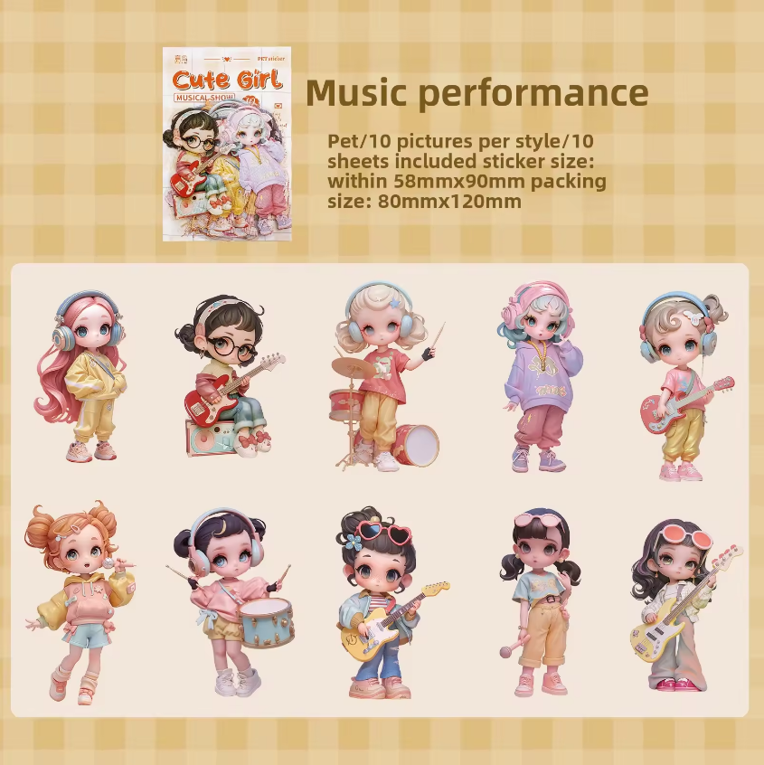 10 Pcs Cute Girl Series Cartoon Characters Decorative Stickers for Journaling