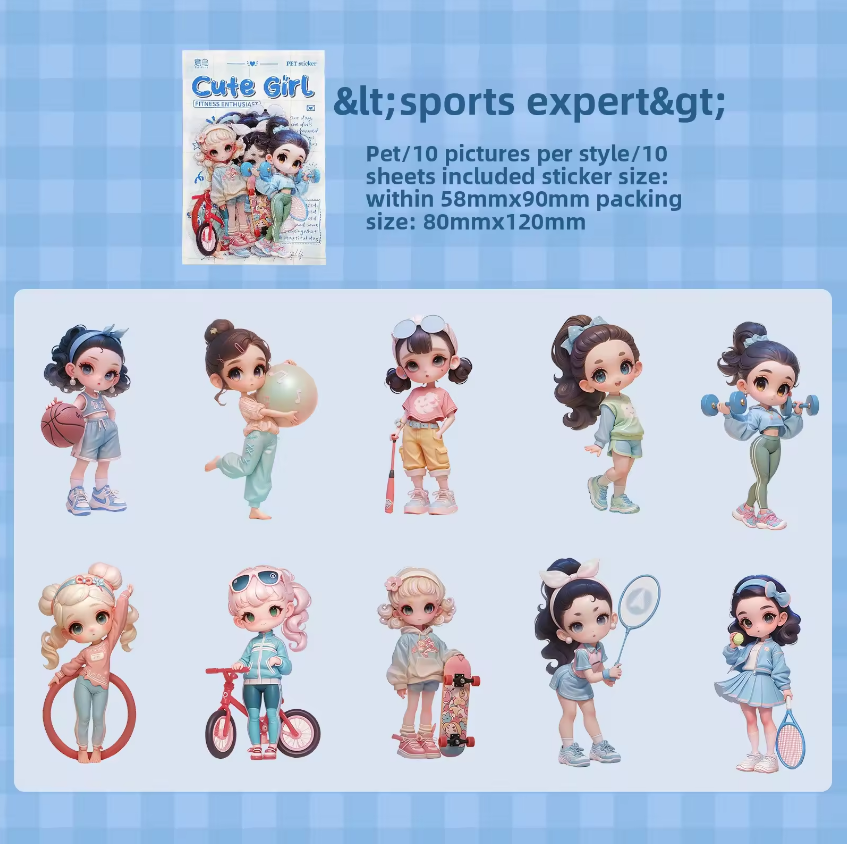 10 Pcs Cute Girl Series Cartoon Characters Decorative Stickers for Journaling