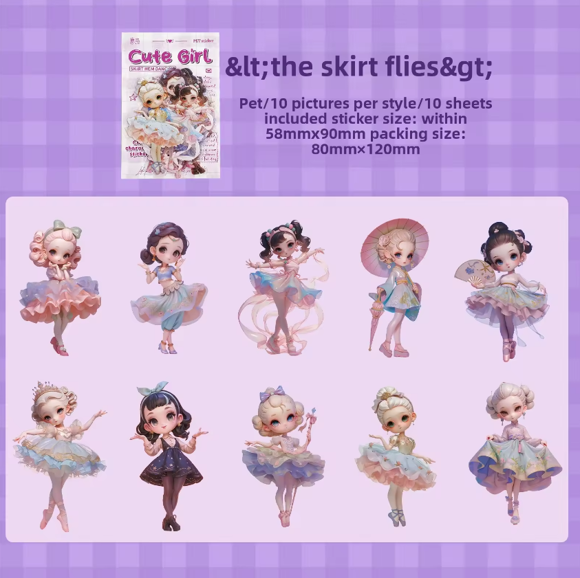 10 Pcs Cute Girl Series Cartoon Characters Decorative Stickers for Journaling