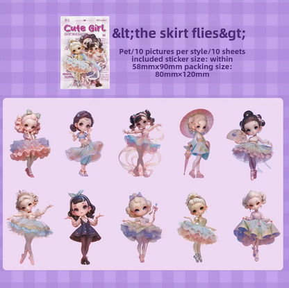 10 Pcs Cute Girl Series Cartoon Characters Decorative Stickers for Journaling