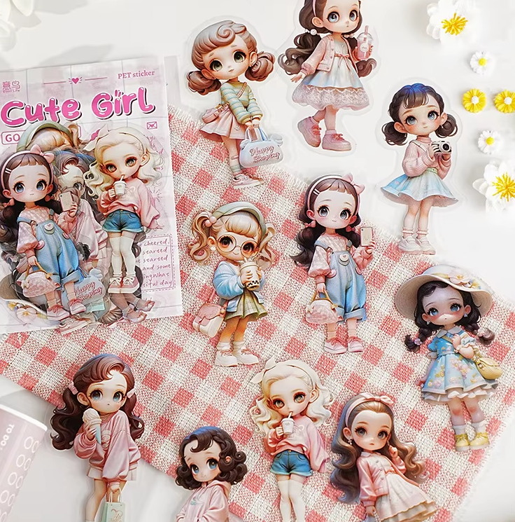 10 Pcs Cute Girl Series Cartoon Characters Decorative Stickers for Journaling