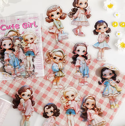 10 Pcs Cute Girl Series Cartoon Characters Decorative Stickers for Journaling