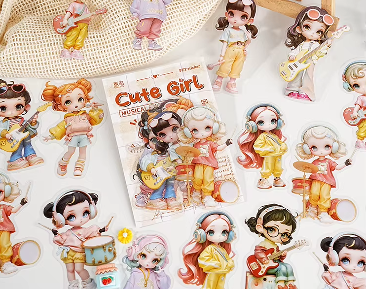 10 Pcs Cute Girl Series Cartoon Characters Decorative Stickers for Journaling
