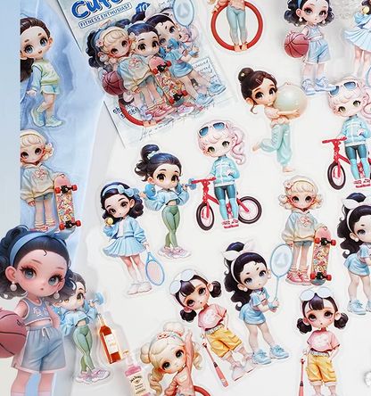 10 Pcs Cute Girl Series Cartoon Characters Decorative Stickers for Journaling