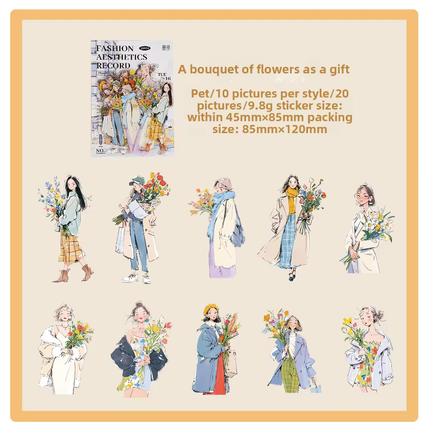 20 Pcs Fashion Aesthetics Series Character Stickers for Journaling
