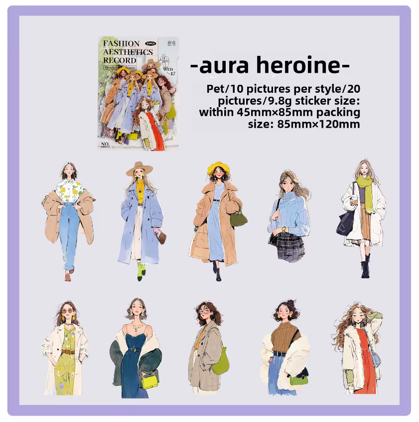 20 Pcs Fashion Aesthetics Series Character Stickers for Journaling