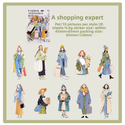 20 Pcs Fashion Aesthetics Series Character Stickers for Journaling
