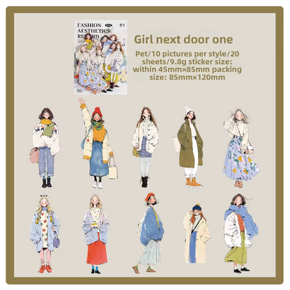 20 Pcs Fashion Aesthetics Series Character Stickers for Journaling