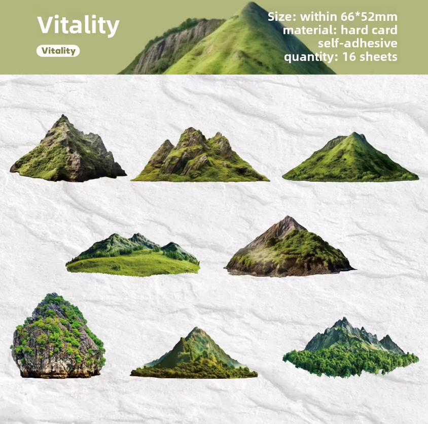 16 Pcs Mountain Series Hill Stickers for Journaling