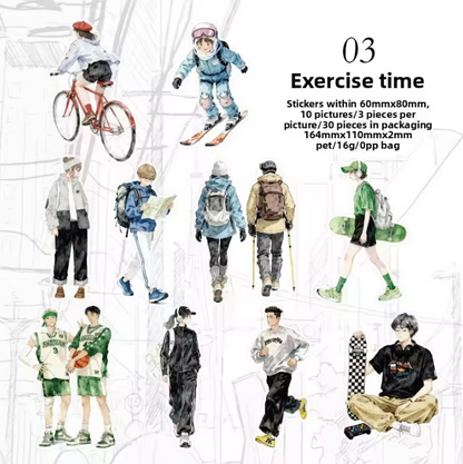30 Pcs Street Corner Passersby Retro Character Stickers