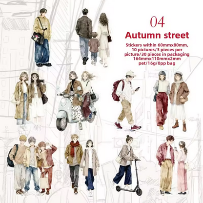 30 Pcs Street Corner Passersby Retro Character Stickers