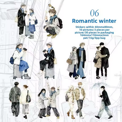 30 Pcs Street Corner Passersby Retro Character Stickers