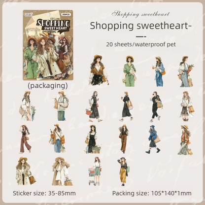 20 Pcs Comfort Living Series Cute Girl Journaling Stickers