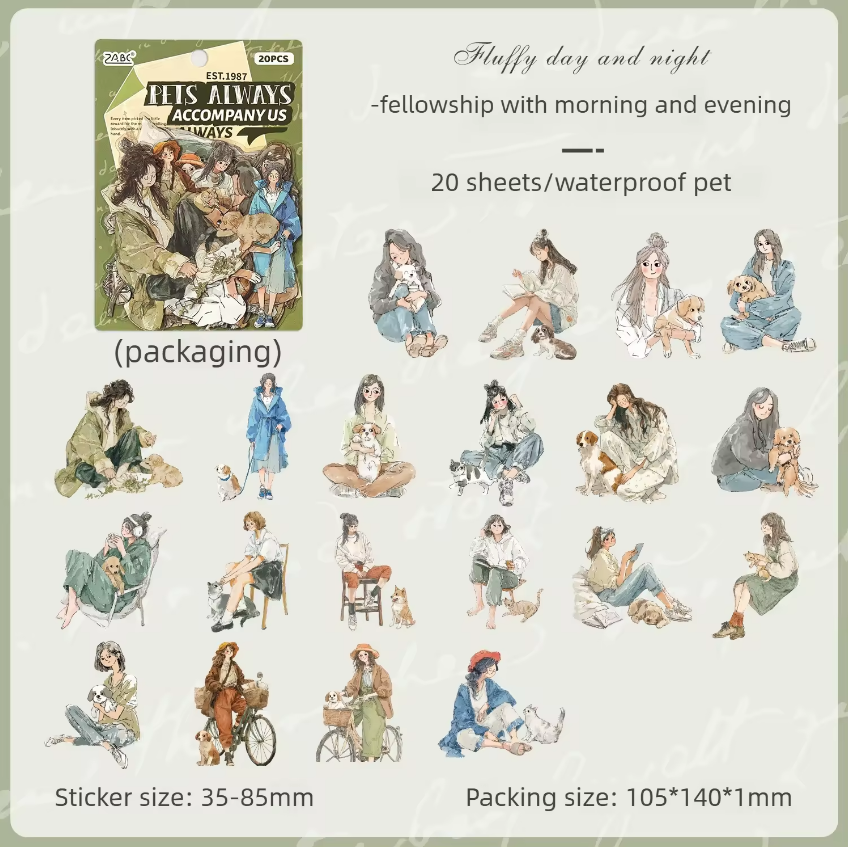 20 Pcs Comfort Living Series Cute Girl Journaling Stickers