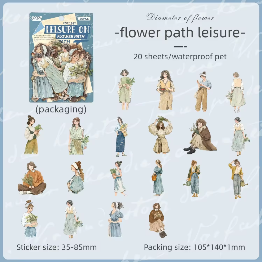 20 Pcs Comfort Living Series Cute Girl Journaling Stickers