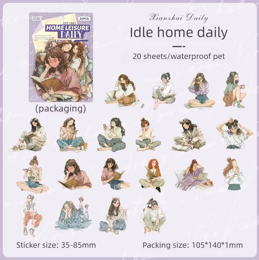 20 Pcs Comfort Living Series Cute Girl Journaling Stickers