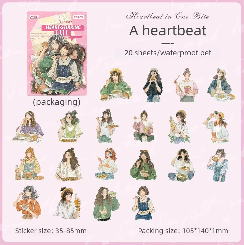 20 Pcs Comfort Living Series Cute Girl Journaling Stickers
