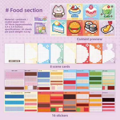 24 Sheets Pixel Art Scrapbooking Sticker Book
