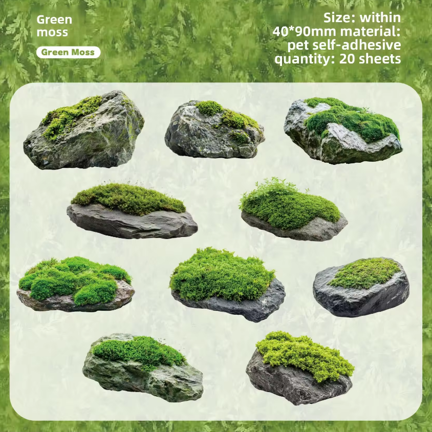 20 Pcs Moss Series Wood Themed Decoration Stickers