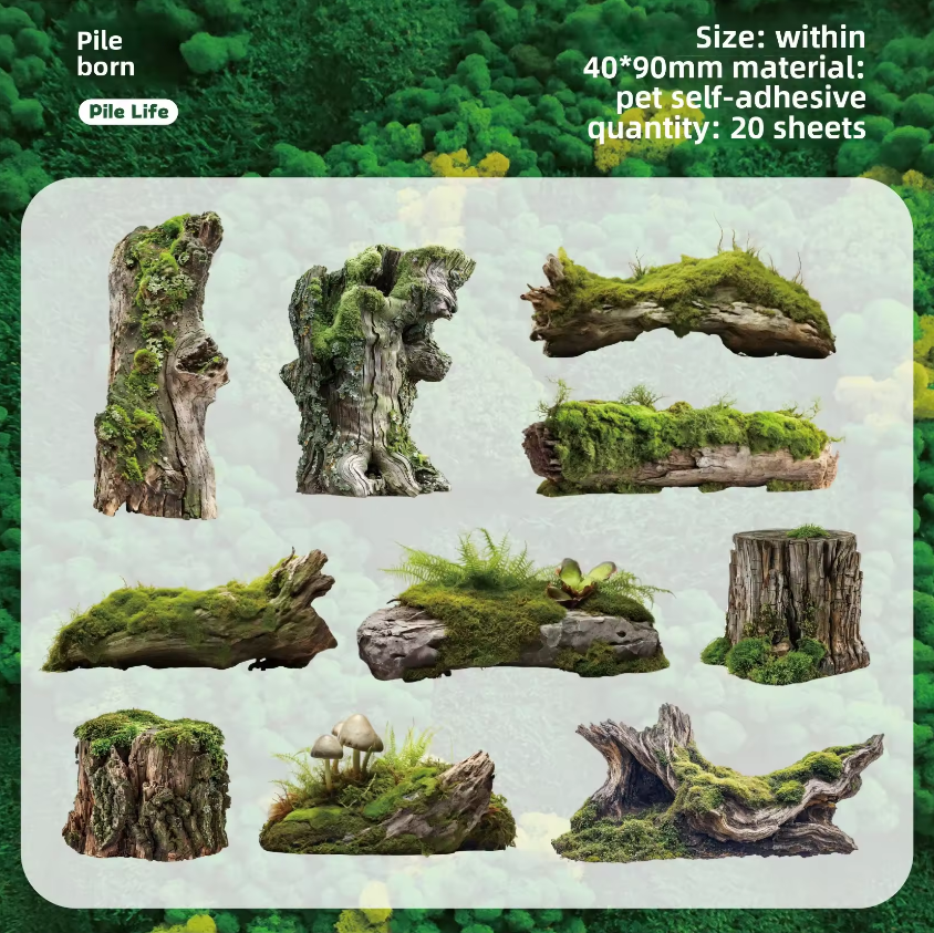 20 Pcs Moss Series Wood Themed Decoration Stickers