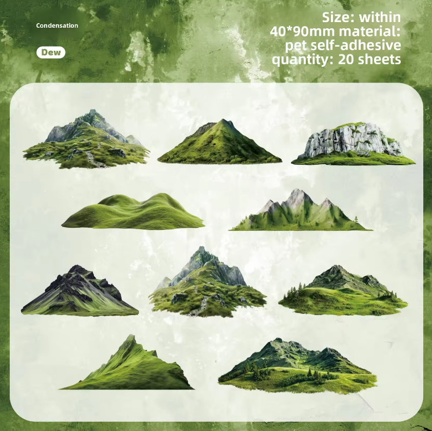 20 Pcs Moss Series Wood Themed Decoration Stickers