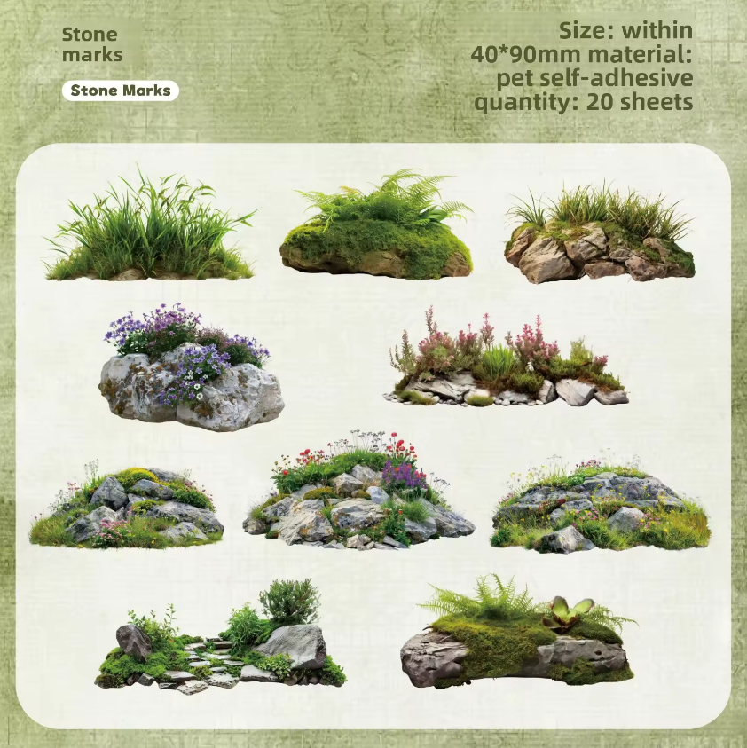 20 Pcs Moss Series Wood Themed Decoration Stickers
