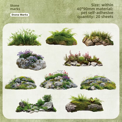 20 Pcs Moss Series Wood Themed Decoration Stickers