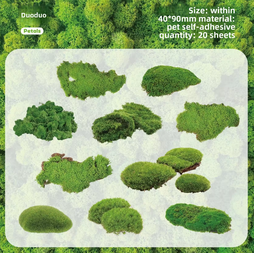 20 Pcs Moss Series Wood Themed Decoration Stickers